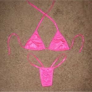 Hot pink stripper bikini set